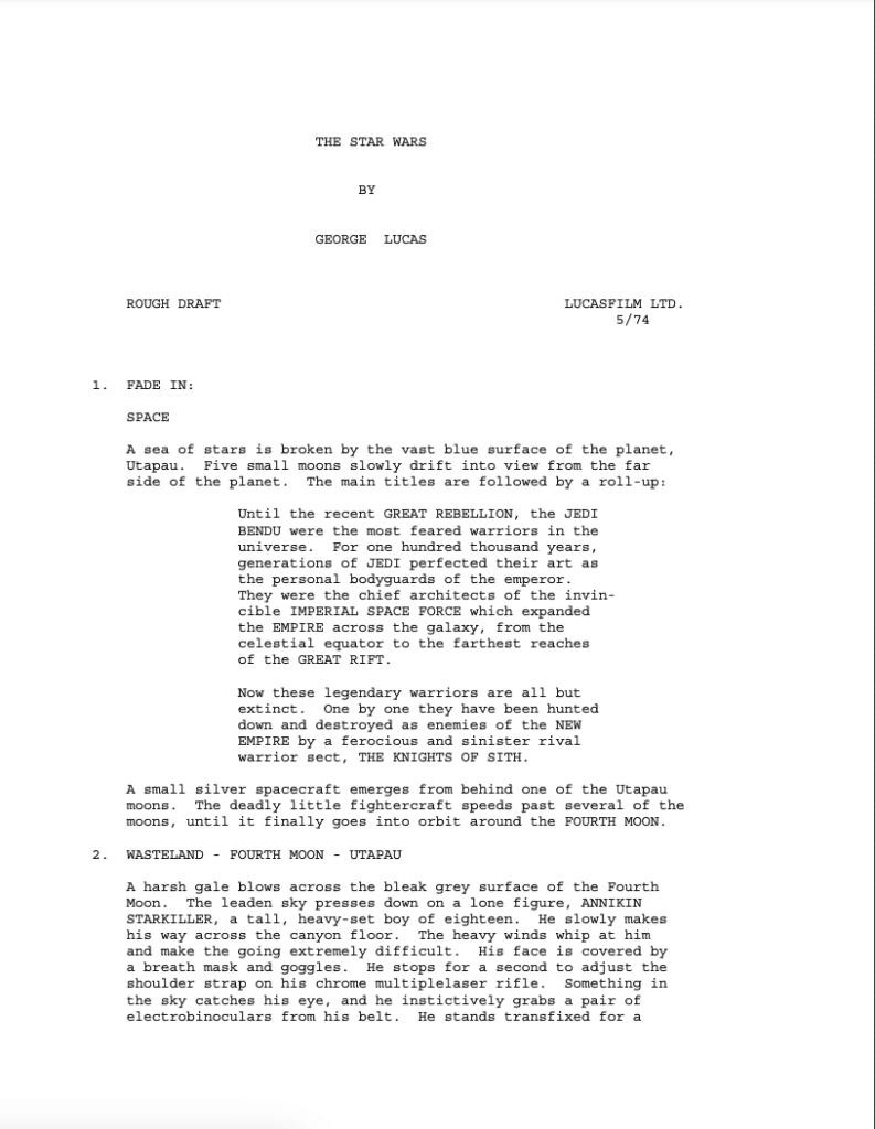 first draft example: star wars